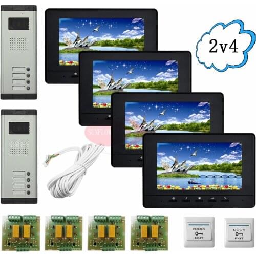 2 Doors 4 Buttons Infared CCD Camera For 4 Apartments Color 7" HD 700lines Video Door Phone Intercom Entry System In Stock