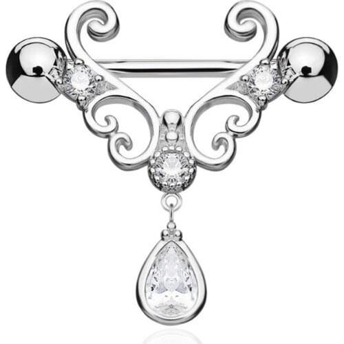 Lovely Water Drop Pendant Latex Ring Nipple Nail Zircon Crystal Bar Barbell Nipple Ring Piercing Body Jewelry For Women Girl