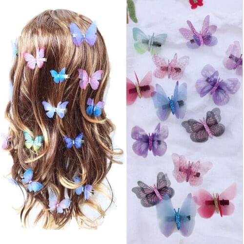 Korean super fairy double stereo simulation color tulle butterfly hairpin clip duckbill clip girl head jewelry hair accessories