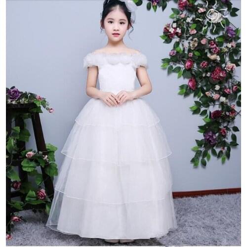Lace applique Flower Girl Dress for Wedding First Communion Dresses Floor Length Prom Kids Party Dresses