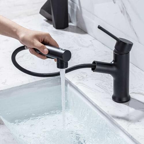 Tap bowl of the black bathroom single handle pull out spray faucet sink hot water and cold crane deck mount faucets