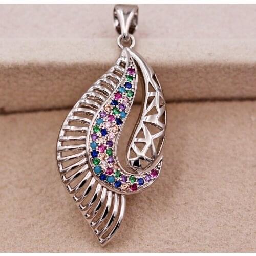 Trendy Gold Plated Oval Pendant With White Red Blue Zirconia Copper For Women Girls Fashion Jewelry Accessories Gift