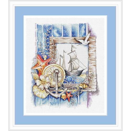 Fishxx Cross Stitch Kit Precision Printing C1523 Starfish Sailboat Anchor Hand Sewing Study Painting