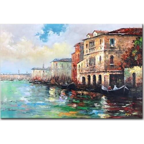 Mintura Wall Picture for Living Room Oil Paintings on Canvas Hand Painted The Village By The Sea Hotel Decor Wall Art No Frame