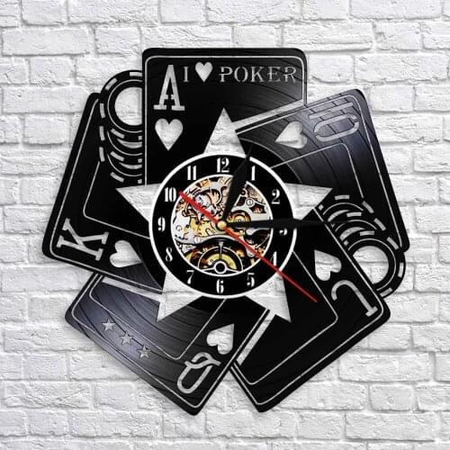 I Love Poker Royal Flush Spades Gamble Room Decorative Wall Clock Poker Cards Las Vegas Gambling Cards Vinyl Record Wall Clock