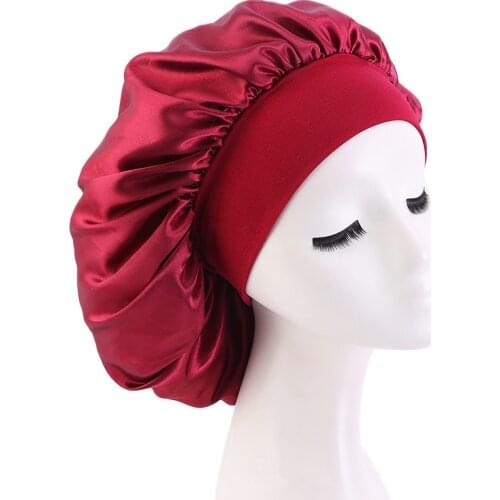 36cm Adjust Solid Satin Bonnet Hair Styling Cap For Sleeping Women Night Sleep Hat Silk Head Wrap Long Hair Styling Accessories