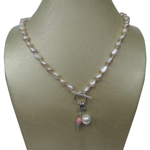 100% NATURE FRESHWATER PEARL NECKLACE, long baroque pearl 7-9 mm,WITH NICE ice cream pendant .cake pendant,heart pendant