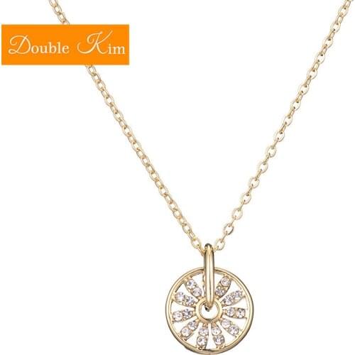Wheel Pendant Inlaid Zircon Necklace Titanium Stainless Steel Metal Rose Gold Chain Necklaces Trendy Women Jewelry Gift