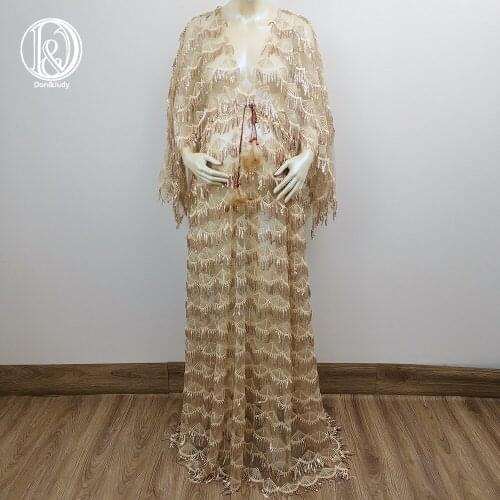 Gold sequence dress Tassels Frange Maternity Dress for Photo Shoot Baby Shower Boho Evening Gown Shooting Prom Maternity Couture