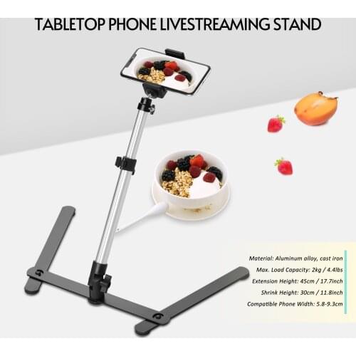Photography Copy Stand Tabletop Phone Livestreaming Stand with Adjustable Phone Holder Tabletop Monopod Stand Max. Load 2kg