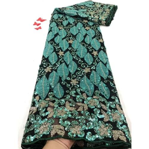 Popular Multi-Color Sequined Embroidery Lace Fabrics Delicate Leaves Plant Flower Embroidery Lining Costume Wedding Dress Fabric