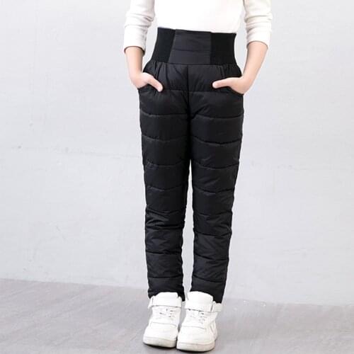 Casual Girl Boy Winter Pants Cotton Padded Thick Warm Trousers Waterproof Ski Pants 3-10 Years Elastic High Waist Baby Kid Pants