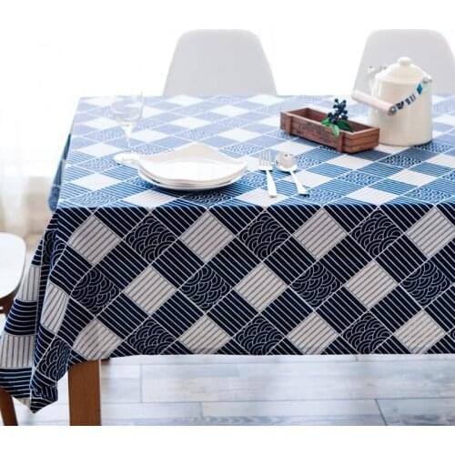Rectangular Table cloth cotton and linen gird geometry printed Waterproof Tablecolth Cover Mat for table home and kitchen dining