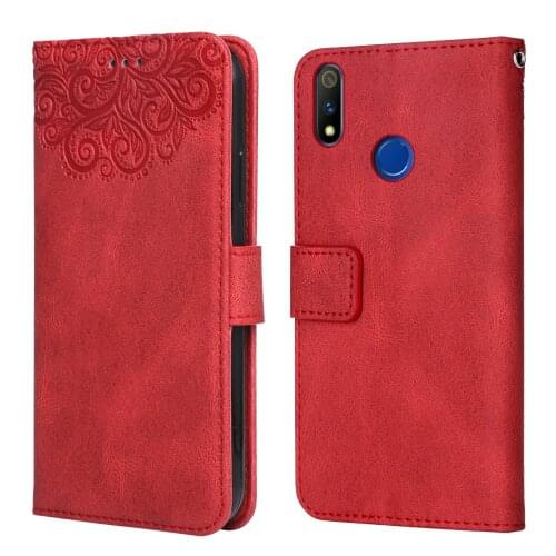 Luxury Leather Case for Realme 3 Flower Embossing RMX1825 RMX1821 Wallet Flip Phone Case for Realme3 Cover