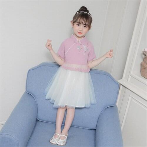 Pink Hanfu girl Chinese style Tang suit spring and summer improved costume childrens skirt ancient style little girl suit hanfu