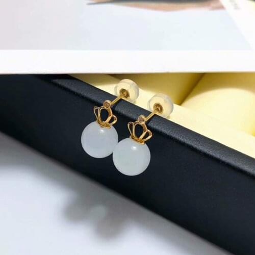 SHILOVEM 18k yellow gold Natural white Jasper drop earring classic fine Jewelry women wedding gift new 8mm yze08084412hby