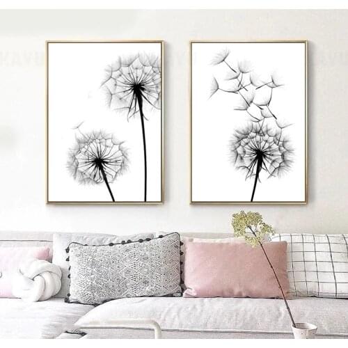 Nordic Poster Black And White Painting Dandelion Wall Art Minimalist Canvas Poster Modern Wall Pictures For Living Room Decor