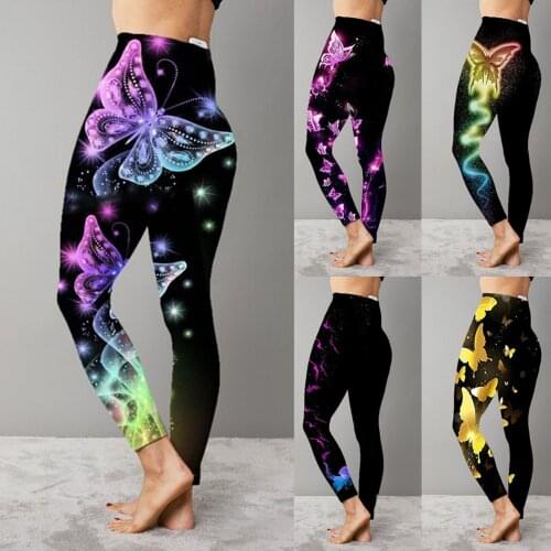 Sport Woman Tights Pants Gym Clothing Leggings Butterfly Print Elasticity Slim Tights Sport Yoga Pants Fitness Trousers Pants