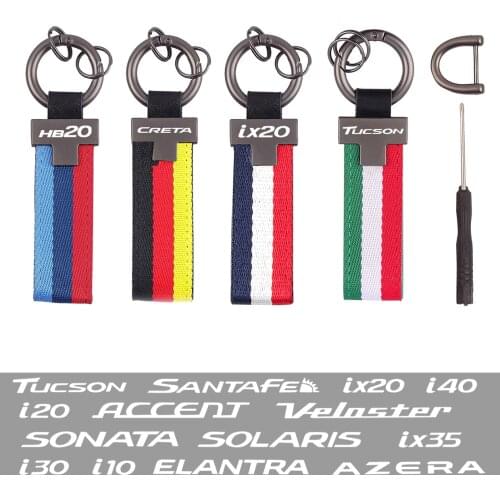 Carabiner Tricolour flag Car leather keychain For Hyundai Accent Atos Elantra Azera Coupe i10 i20 i30 i40 ix20 Creta Solais Kona