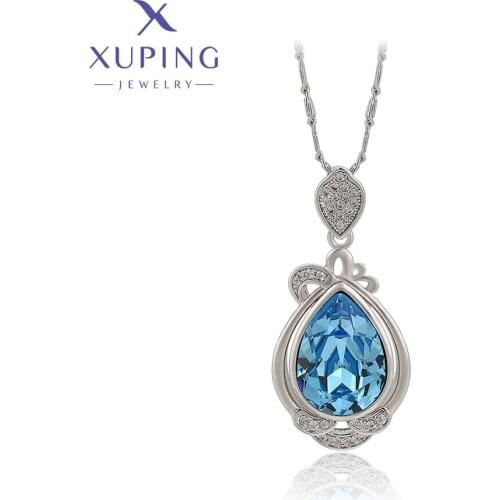 Xuping Jewelry Fashion Water Drop Rhoudium Plated Necklace High Quality Crystals for Girls Birthday Gifts 40368