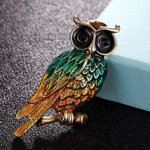 Zlxgirl jewelry gold color brand Enamel owl brooches for mens punk jewelry cute animal owl hijab accessory nice hats jewellery