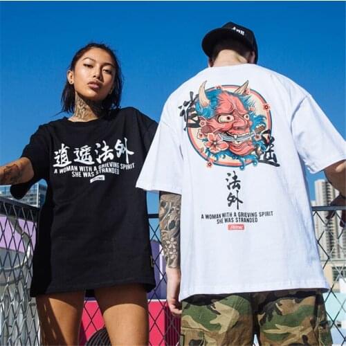 Summer Cotton Tee Japanese Streetwear Kanji Graphic T-Shirt Men