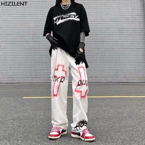 Women Sweat Pant Harajuku Cross print Trousers goth Grunge Jogger 2021 Drawstring Cargo Pant Streetwear Casual Sweatpant Autumn