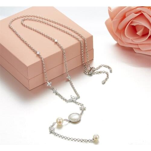 SLJELY Fine Designer 925 Sterling Silver Micro Cubic Zirconia Pearl Star Pendant Necklace Luxury Women Choker Party Jewelry