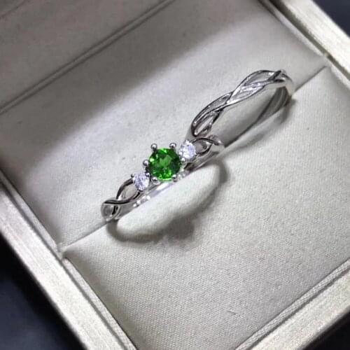 Fashion elegance Double two wears Natural green diopside Ring S925 Silver Natural Gemstone Ring girl Women party Ring Jewelry