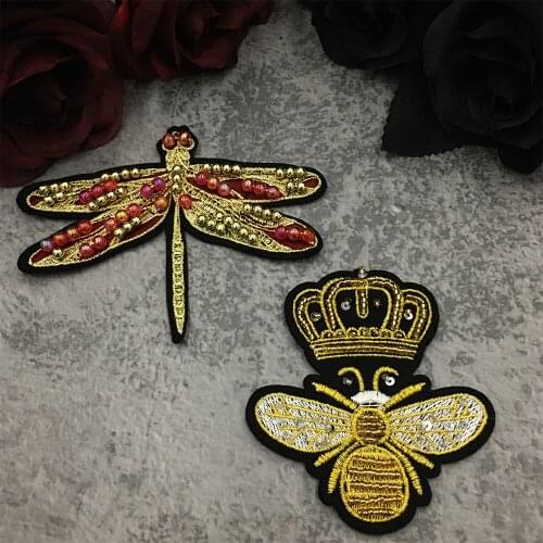 1PC 3D Handmade Rhinestone Bee Beaded Badge Sequins Iron-on Patches For Clothing Applique Cute Dress Decoration Apparel Stickers