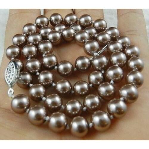10mm Silver Champagne South Sea Shell Pearl Necklace 18"