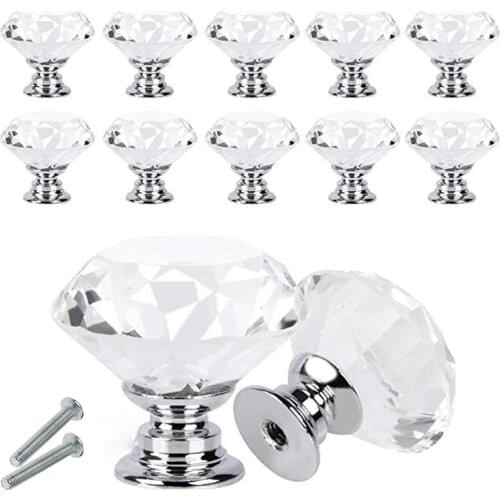10pcs Portable Furniture Handle 30mm Diamond Crystal Glass Alloy Door Drawer Cabinet Wardrobe Pull Knobs Drop