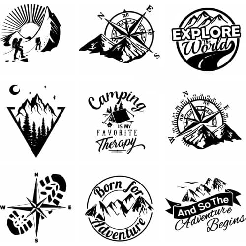 10 Styles Adventure Sports Compass Car Sticker Wrap Vinyl Mountain car-Styling Auto Engine Cover Door Window Large Size