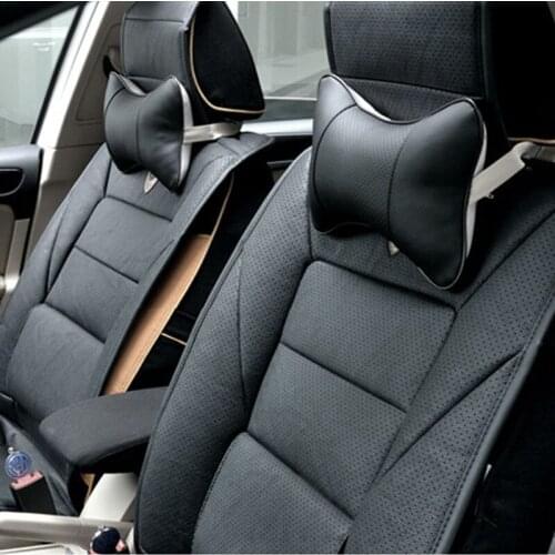 2 Pcs Car Headrest Pillow Leather Neck Super Soft Memory Foam Auto Seat Cover Head Neck Rest Cushion Hole-digging Car Headrest