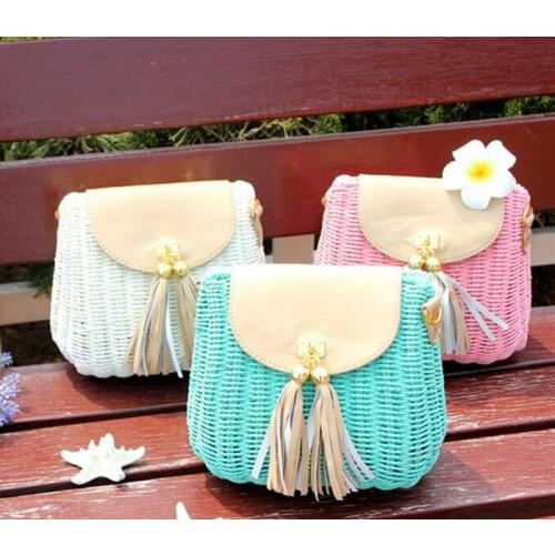 2017 Summer Candy Color Straw Bag Hot Style Women Tassel Beach Straw Bag Shoulder Bag