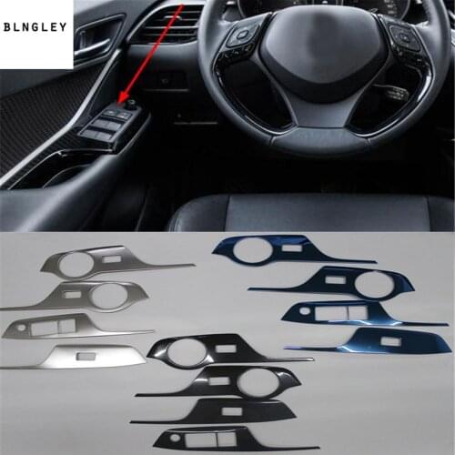 4pcs/lot Car sticker stainless steel carbon fiber grain car window lift panel cover for 2017 2018 2019 Toyota C-HR CHR C HR