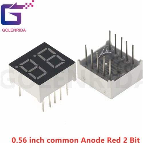 5pcs Digital tube segment common Anode Red 2 Bit digital Tube 0.56 inch 10 needles Red LED Display HX210561K