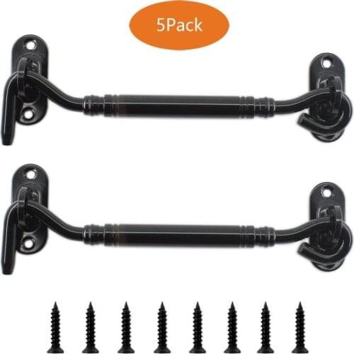 6'' Barn Door Latch,5PCS Back Gate,Heavy Duty Stainless Steel Gate Latch Lock,Cabin Hooks Eye Latch Hooks with Screws for Window