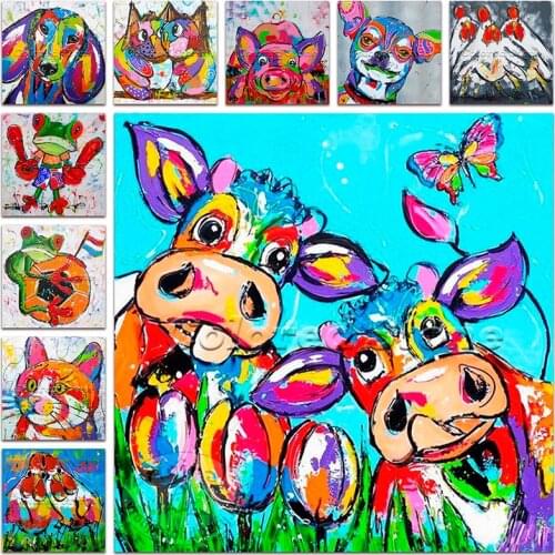 New Diamond painting Animals Colorful Cattle Cow Dog owl pig chicken frog 5D DIY Full Square Drill embroidery Round mosaic HC05