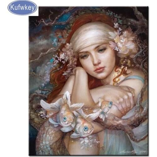 Butterfly fish Women full drill 3d Embroidery cartoon Pattern resin diamond 5D DIY paintings 3D Cross stitch mosaic stickers art