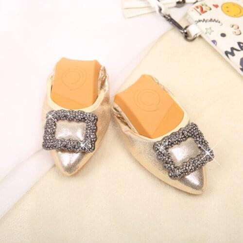 Spring Women Shoes Fashion Rhinestone Foldable Ballet Flats for Ladies Slip On Casual Travel Shoes Woman Plus Size 31-45