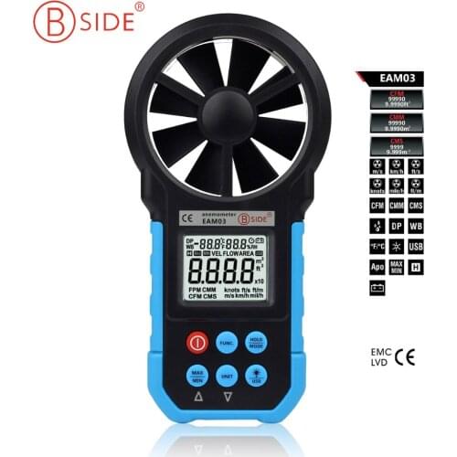 Bside EAM03 Digital Anemometer Wind Speed Meter Anemometro Air Flow Temperature Humidity Tester & USB Real Time Data