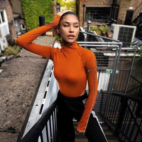 Letters Bodysuits Skinny Turtleneck Reflective Women Fall Winter Keep Warm Long Sleeve Sheer Open Crotch Bodysuit