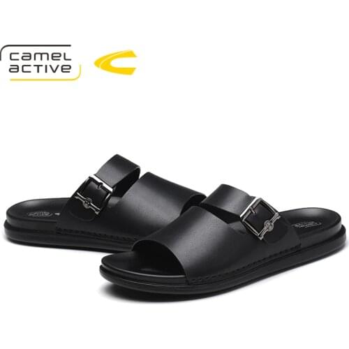 Camel Active New Summer PU Leather Outside Slides Slippers Men Shoes Casual Fashion Male Sewing Water Beach Sandalias
