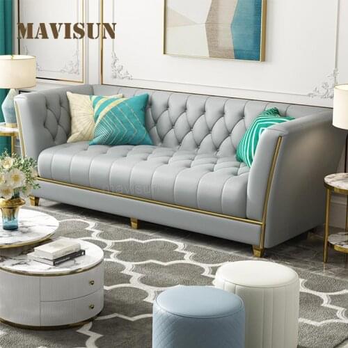 Genuine Leather Sofa Combination Large And Small Apartment Living Room Sofa Nordic Modern Long Chair Bed Love-Seat 3-Seat Couch
