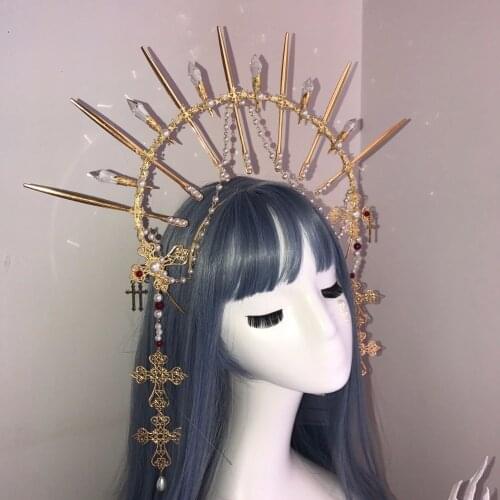 Handmade Lolita Crown Headband Virgin Halo Headdress Fairy Apollo Sun Angel Style Retro Baroque Tiara Headwear