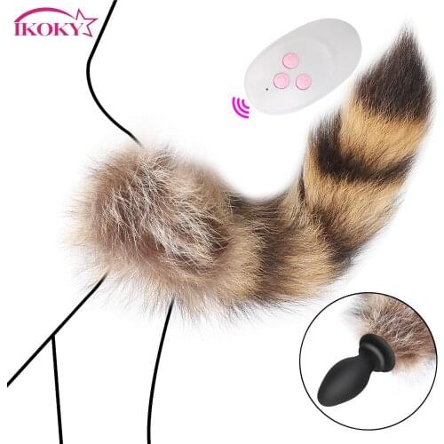 IKOKY Fox Tail Anal Plug Sex Toys For Couples Vibrator Adult Game Anus Dilator Remote Control 10 Frequency Vibrating Butt Plug
