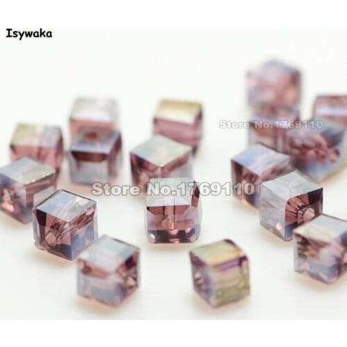 Isywaka 100pcs Purple Red AB Color Square 6mm Austria Crystal Beads Glass Beads Loose Spacer Bead for DIY Jewelry Making