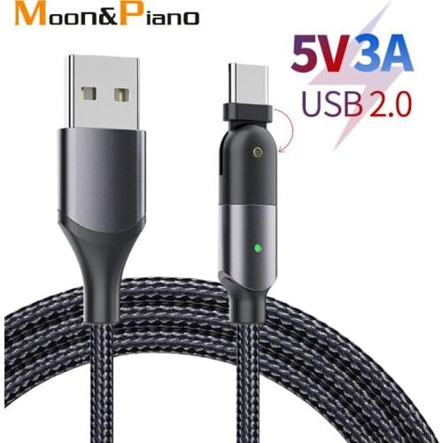 3A Charging Data Cables Type-c Micro USB Cable Mobile Phone Cord Fast Charge With LED Indicator Elbow 180 Degree Rotating Wires