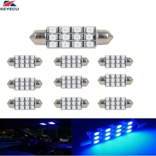 KEYECU 10PCS 12V 41MM Festoon 1210 3528 12-SMD LED Map Dome Interior Light Bulbs (Blue)